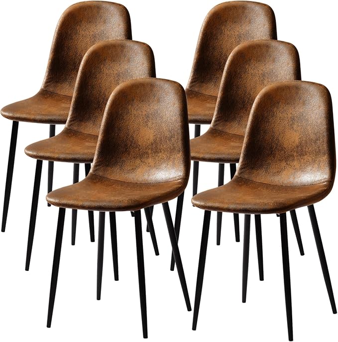 FurnitureR Dining Chairs Set of 6, Fabric Suede Dining Room Side Seating, Kitchen Chairs Mid-Back with Metal Legs for Living Room, Restarant, Cafe, Brown