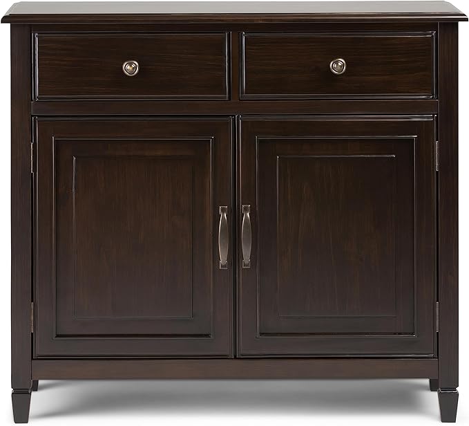 SIMPLIHOME Connaught SOLID WOOD 40 Inch Wide Traditional Entryway Storage Cabinet in Dark Chestnut Brown, For the Living Room, Entryway and Family Room