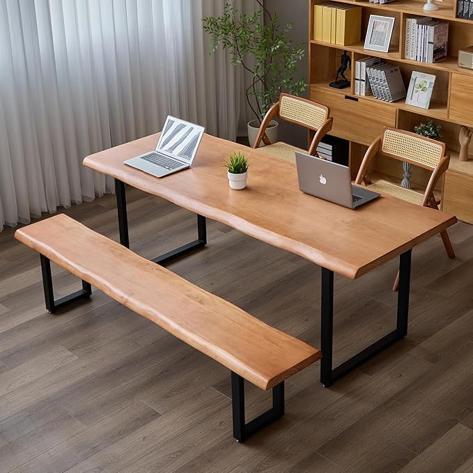 Solid Wood Office Desk, Dining Table, Desk -55 to 62 inches, Modern Farmhouse Design, can accommodate 2-8 People, Easy to Assemble, Ideal for Learning, Writing, and Dining. (62 inches)