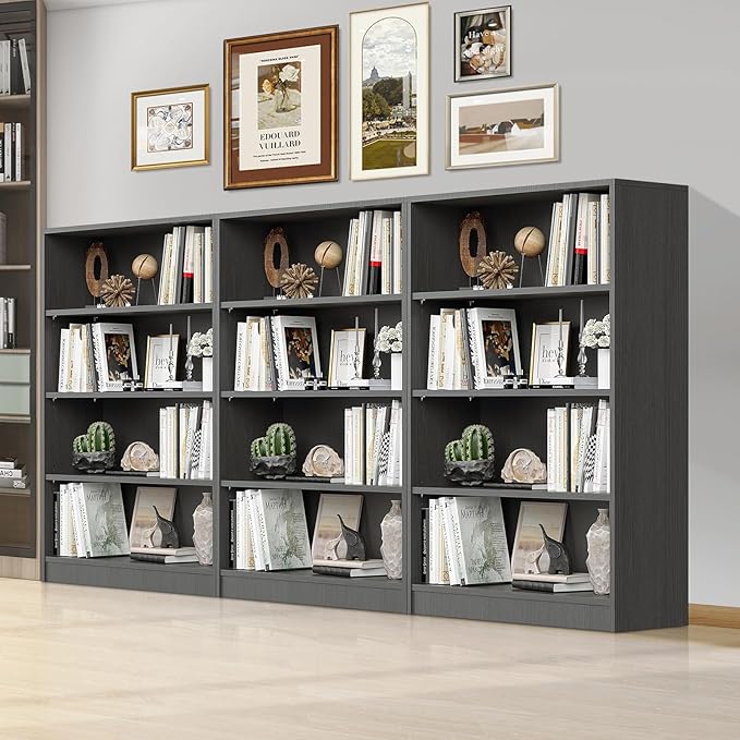 Wooden Bookcase with Adjustable Shelves, 4 Tier Wooden Bookshelf for Small Spaces, Office or Living Room, Modern Bookshelves Storage Rack, Manga Display Shelf,48 Inch,Gray