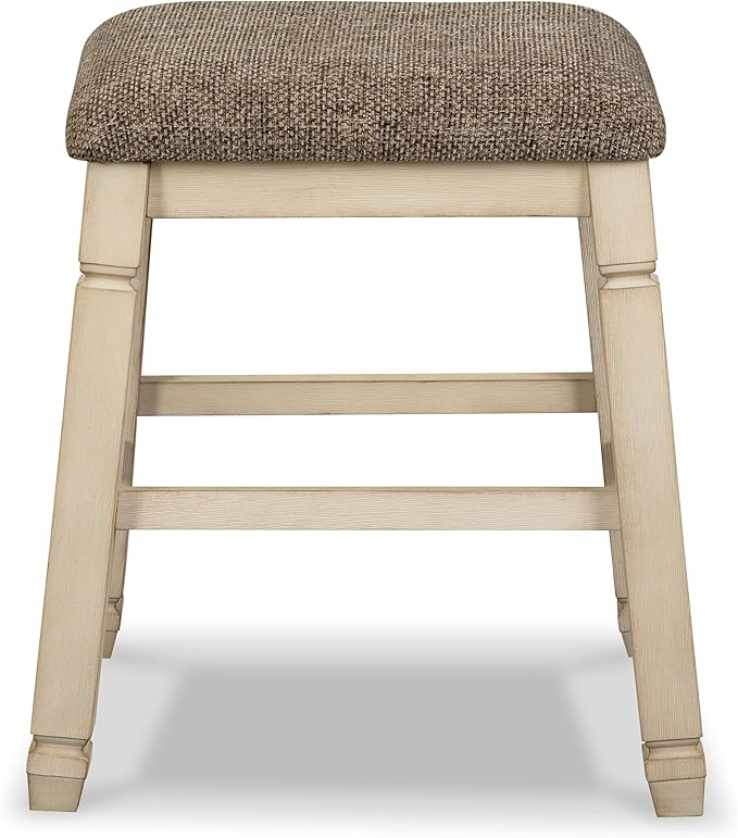 Signature Design by Ashley Bolanburg Farmhouse 24" Counter Height Upholstered Barstool, 2 Count, Whitewash