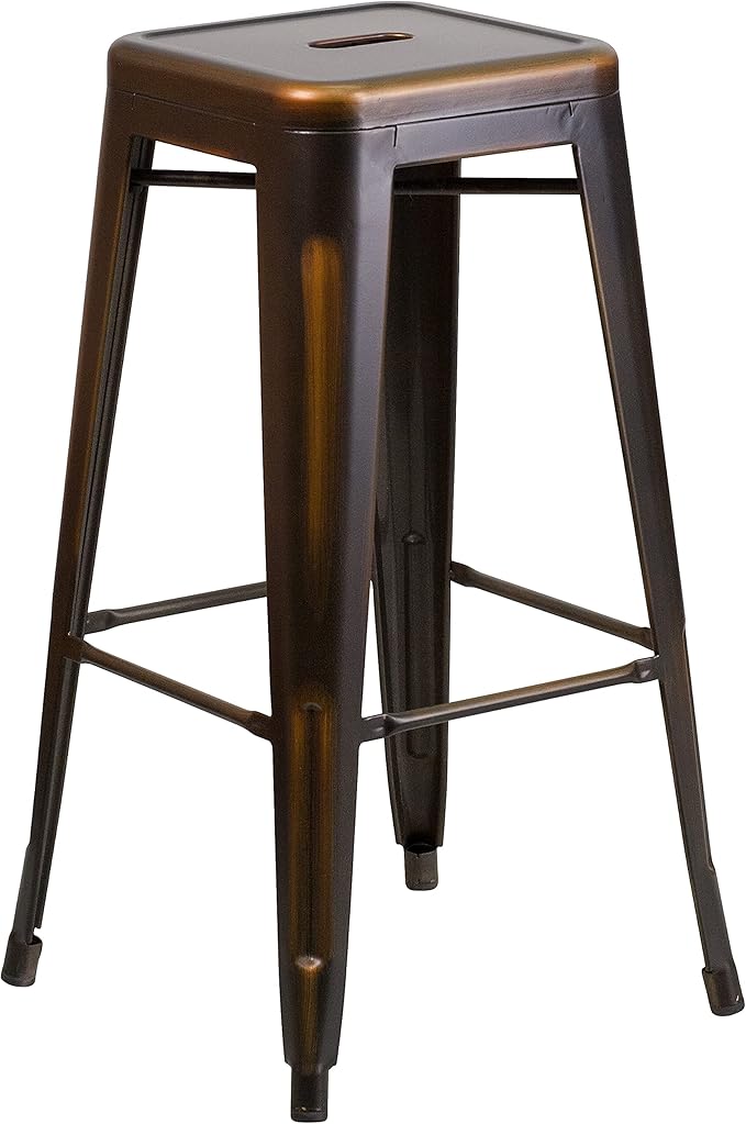 Flash Furniture Kai Commercial Grade 4 Pack 30" High Backless Distressed Copper Metal Indoor-Outdoor Barstool