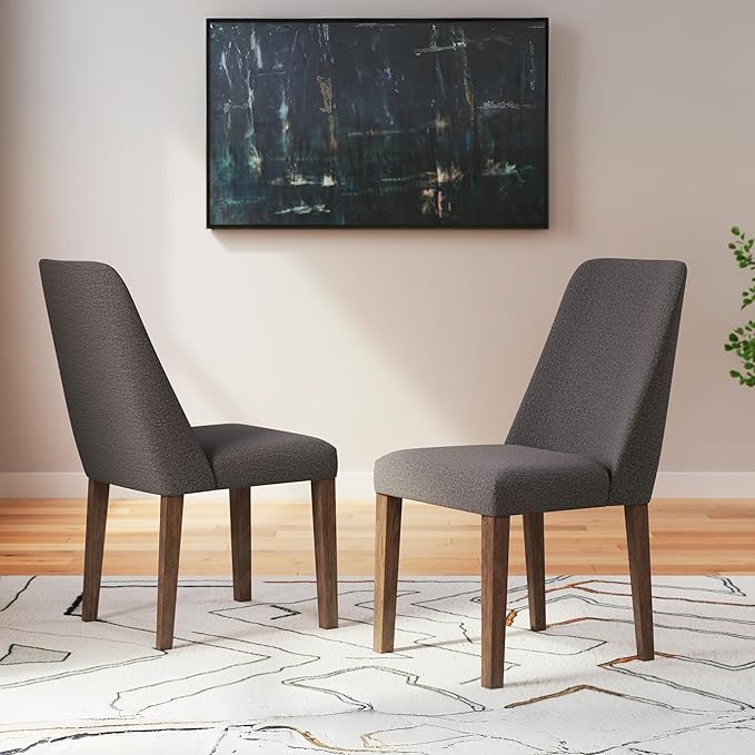 Signature Design by Ashley Lyncott Contemporary Dining Room Upholstered Side Chair with Foam Cushion, Set of 2, Dark Gray & Brown