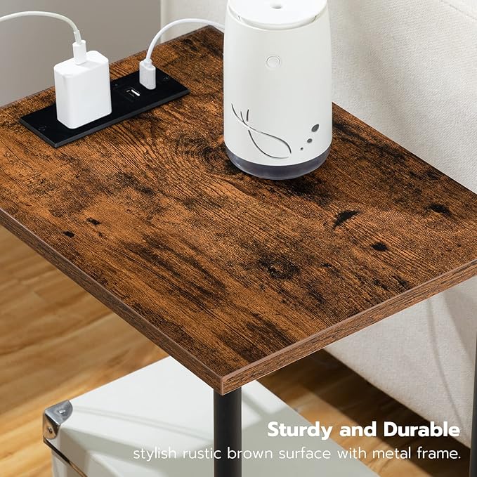 HOOBRO Side Table with Charging Station, Set of 2 End Tables with USB Port and Outlets, Nightstand with 2-Layer Storage Shelves for Small Spaces, Living Room, Bedroom, Rustic Brown BF09UBZP201