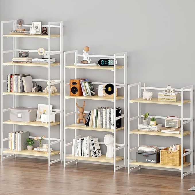 BHG Vintage Multifunctional Folding Bookshelf, No-Assembly Plant Stand Storage Rack Shelves for Home Office (White, 4-Tier)