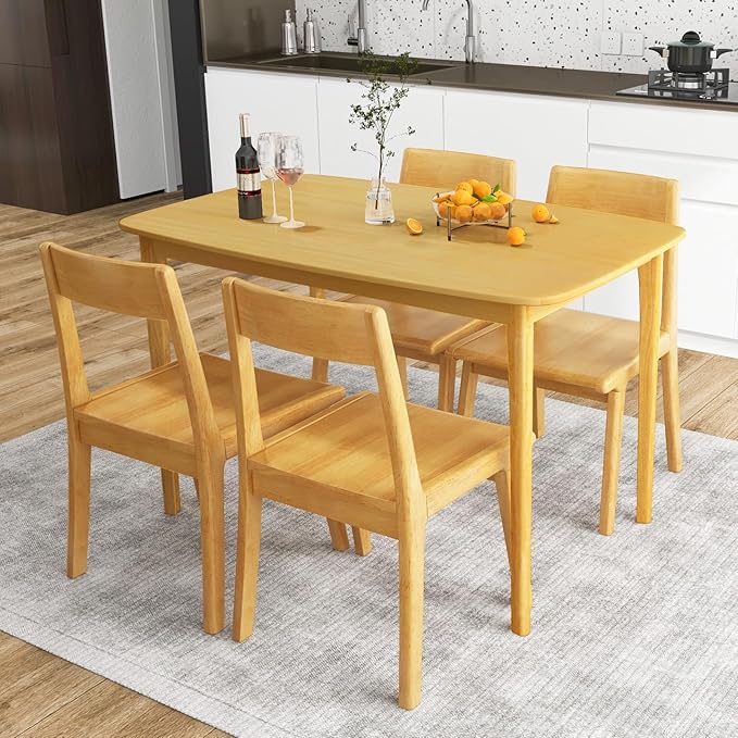 COSTWAY Dining Table, 48” Wooden Rectangular Kitchen Table with Solid Rubber Wood Legs, Spacious Tabletop for Kitchen, Dining Room, Restaurant
