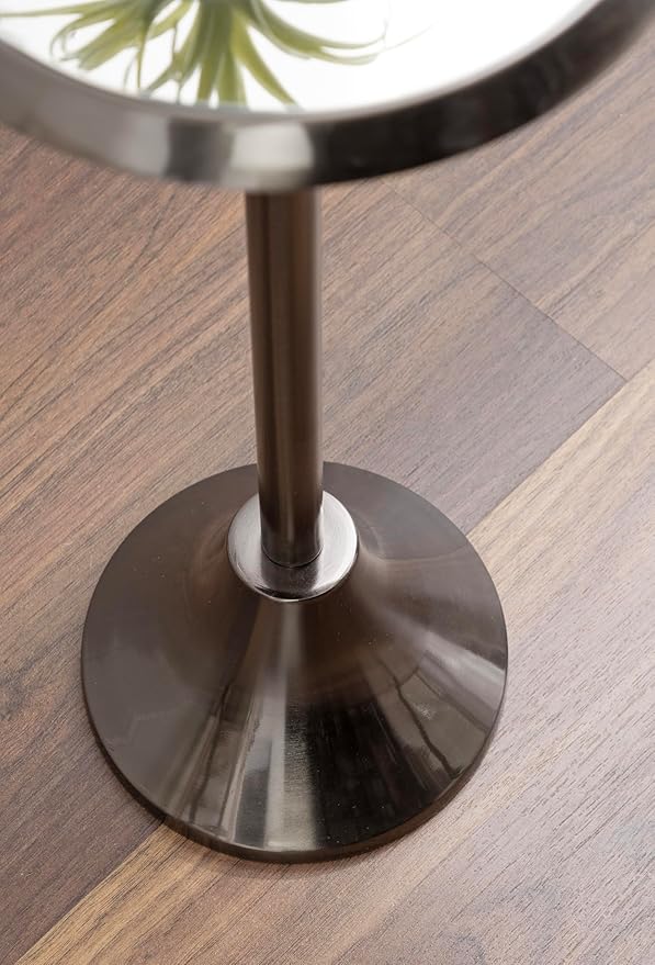 Kate and Laurel Sanzo Modern Pedestal Drink Table, 10 x 10 x 23, Gray Gunmetal, Decorative End Table with Mirrored Tabletop for Use as Small Plant Stand or Cute Martini Table
