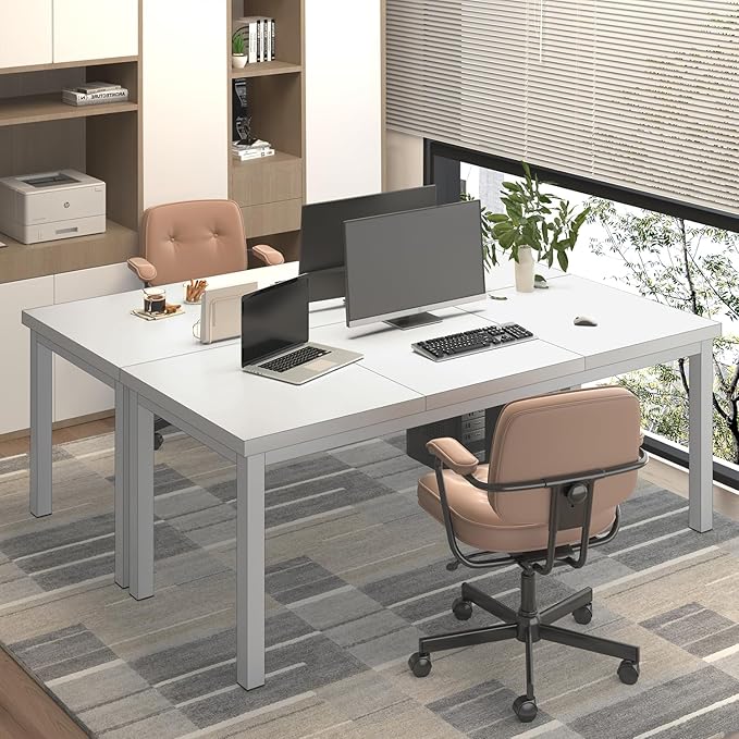63 Inch Home Office Desk, Modern Desk for 2 Person Kids Student Gaming Computer Table, Long Computer Desk, Simple Office Desk for Work,Craft,Writing,Studying, Etc., White