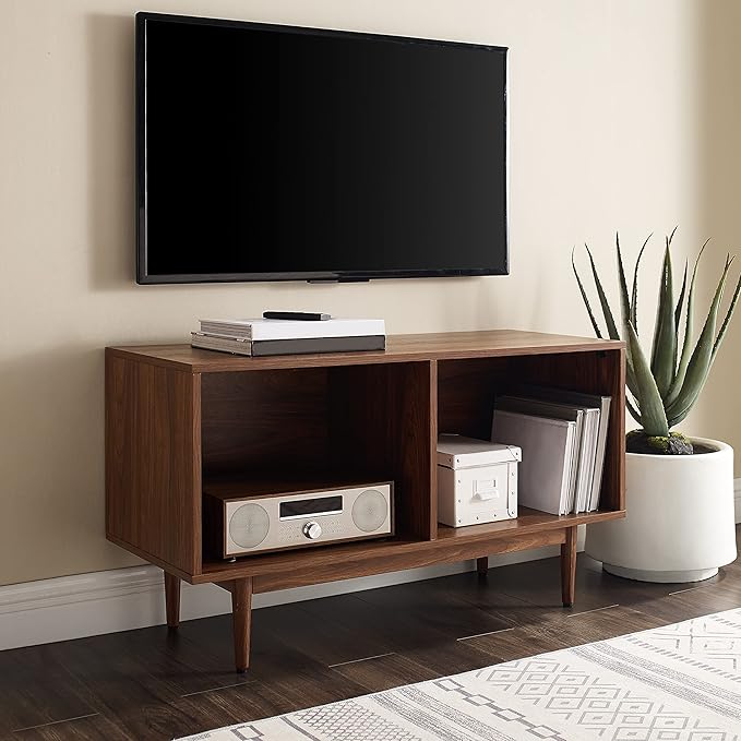 Crosley Furniture Liam Medium Vinyl Record Storage TV Stand and Entertainment Center, Media Console, Walnut