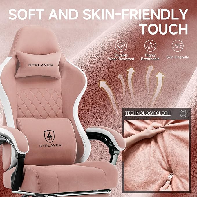 GTPLAYER Office Chair, Gaming Computer Desk Fabric Chair with Footrest, High Back Ergonomic Office Chair with Pocket Spring Lumbar Support and Linkage Armrests Adjustable Height Swivel for Home Task