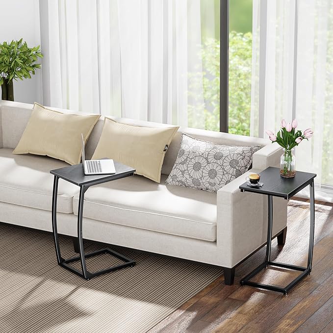 C-Shaped End-Table Set of 2 - Side Table for Couch,Curved Support Legs, Slide Under Couch Table for Sofa, TV Tray Table for Living Room Bedroom(Black)