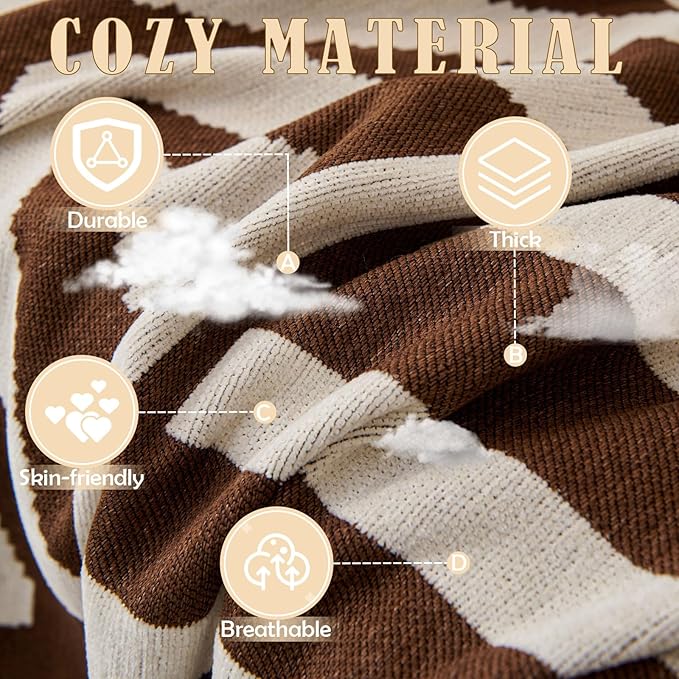 HANDONTIME Chocolate Boho Couch Cover Reversible Sofa Covers for 3 Cushion Couch Washable Sofa Cover for Dogs Boho Couches Covers Chenille Couch Protector Couch Covers for Sofa, 71" X134"