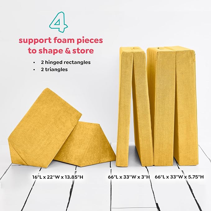 Yourigami Kids and Toddler Play Couch, Convertible Folding Sofa, Durable Foam Modular Design, Sunflower Yellow XL