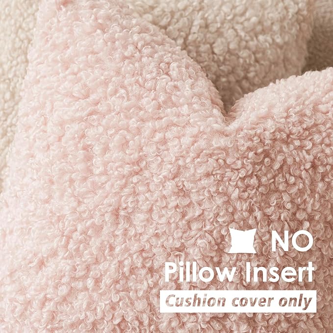 Foindtower 2 Pieces 24x24 Inch Light Pink, Faux Fur Throw Pillow Cover Accent Sherpa Furry Pillow Covers Fuzzy Soft Pillowcases Cozy Sheepskin Decorative Fleece Cushion Case for Bed Couch Living Room