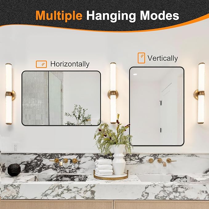 Delma Bathroom Vanity Mirror, Black Framed Bathroom Mirror for Over Sink, High-Definition Bathroom Mirror, Versatile Bathroom Vanity Mirror, Hangs Horizontally or Vertically(30x20, Black)