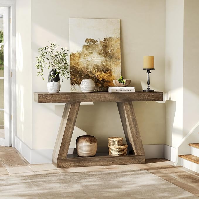 LITTLE TREE 55-Inch Sofa Table with Storage, Farmhouse Console Table for Home, Rectangular Wooden Entryway Furniture for Living Room, Bedroom, Office, Hallway, Mocha
