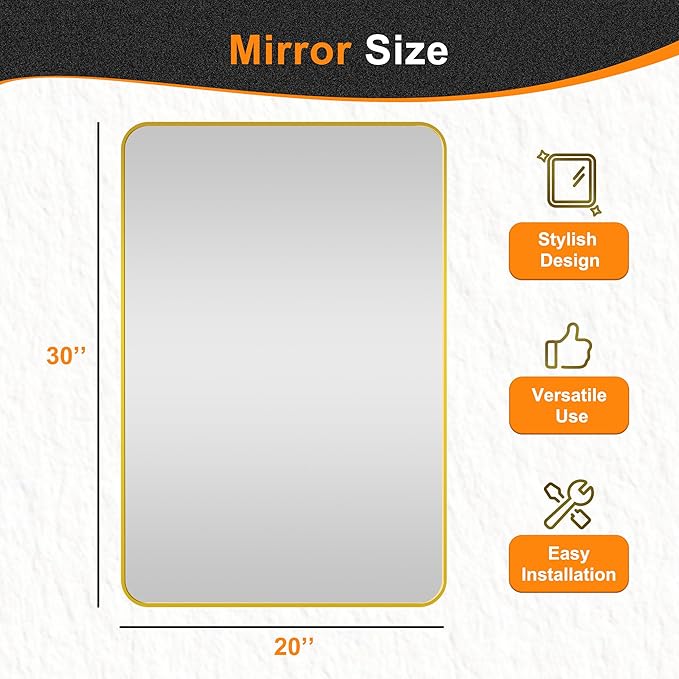 Delma Bathroom Mirror, Black Framed Bathroom Mirror for Over Sink, High-Definition Vanity Mirror, Versatile Mirror for Bathroom, Hangs Horizontally or Vertically(30x20, Gold)