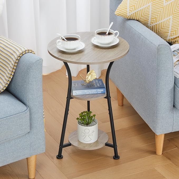 Dulcii Round Side Table for Narrow and Small Spaces,3 Tier Small Round End Table Sofa Side Table for Living Room,Small Bedside Table Round Nightstand for Bedroom