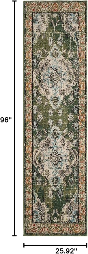SAFAVIEH Monaco Collection Runner Rug - 2'2" x 8', Forest Green & Light Blue, Medallion Distressed Design, Non-Shedding & Easy Care, Ideal for High Traffic Areas in Living Room, Bedroom (MNC243F)