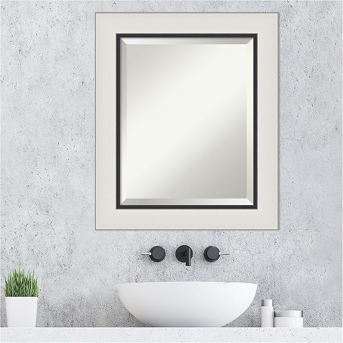 Amanti Art Silver Bathroom Mirror for Over Sink, 26x22 Ellie Silver Black Rectangle Vanity Mirror, Small Modern Contemporary Frame, Hangs Horizonally and Vertically, Bathroom Wall Decor, Beveled Edge