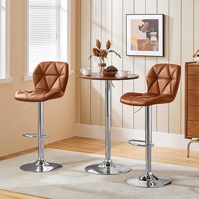 Yaheetech Barstools Set of 2, Modern Kitchen Island Stools with Backrest, PU Leather Adjustable Counter Stools for Kitchen Counter Bar, Retro Brown