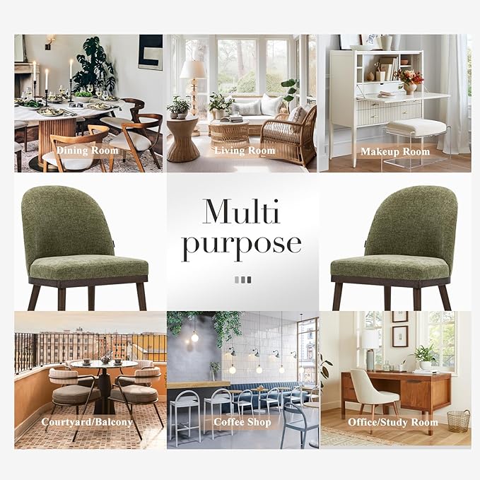 COLAMY Upholstered Dining Chairs Set of 6, Large Dining Room Kitchen Chairs with High Back and Deep Seat, Modern Fabric Dinner Chairs with Wood Legs, Green