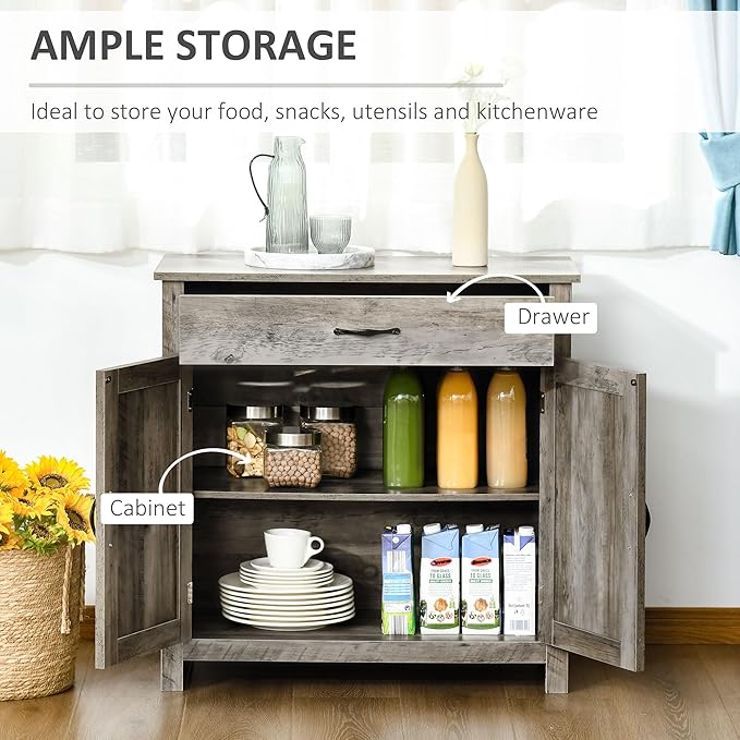 HOMCOM Farmhouse Sideboard Buffet Cabinet, Barn Door Coffee Bar Cabinet with Drawer and Adjustable Shelf, for Living Room, Entryway, Gray
