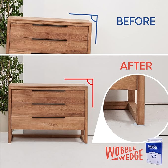 The Original Wobble Wedge Rigid Plastic Shims-MADE IN USA- Heavy-Duty Leveling Wedges for Furniture, Tables, Toilets, Home Improvement & Work Projects-Transparent Plastic Shim, Leveling Feet, 300 Pack