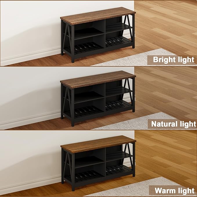 ChooChoo Farmhouse TV Stand for TVs up to 55 Inch, Modern Entertainment Center with 4 Open Shelves & Built-in Cable Holes, Media TV Console for Living Room, Bedroom, Black