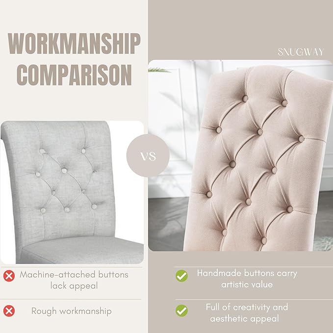Tufted Upholstered Parsons Dining Chair Set Fabric Diner Accent Stylish Modern Kitchen Living Room with Button Sturdy Solid Wood Legs
