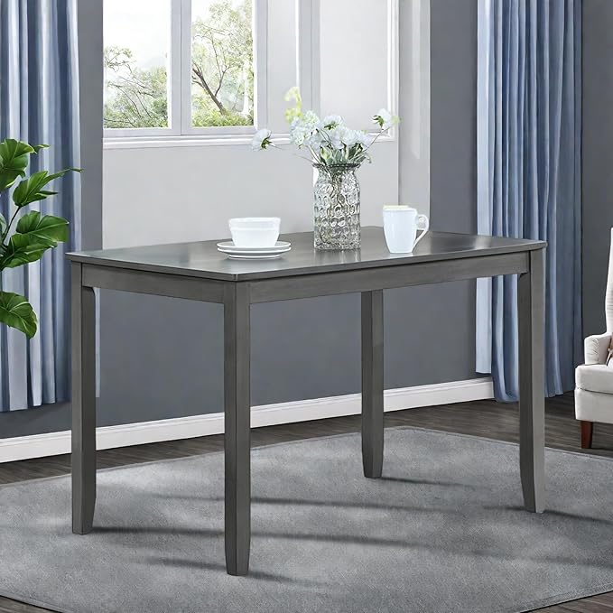 Dining Table for 4, Wooden Rectangular Kitchen Table with Natural Woodgrain Finish, 45.5" MDF Modern Dining Table with Solid Wood Tapered Legs and Rounded Corners, Easy Assembly, Gray