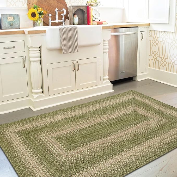 Homespice Grassland Jute Braided Rugs Runners 22x72 - Rustic Sage Green Runner Rug for Kitchen and Hallway