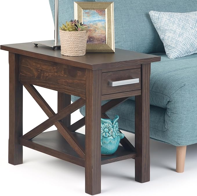SIMPLIHOME Kitchener SOLID WOOD 14 inch Wide Rectangle Contemporary Narrow Side Table in Warm Walnut Brown for the Living Room and Bedroom