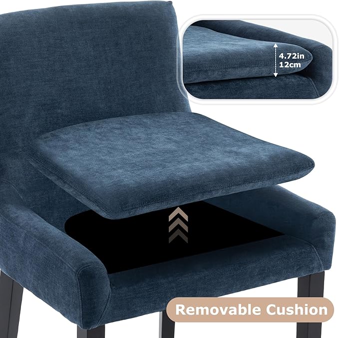 COLAMY Modern Dining Chairs Set of 6, Upholstered Corduroy Accent Side Leisure Chairs with Mid Back and Wood Legs for Living Room/Dining Room-Blue