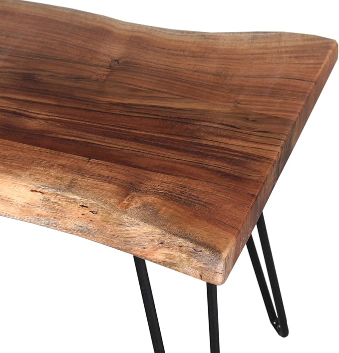 Alaterre Furniture 36-Inch Live Edge Wood Bench – Natural Acacia Wood Top with Metal Hairpin Legs – Sturdy and Easy to Assemble Rustic Modern Entryway or Accent Bench