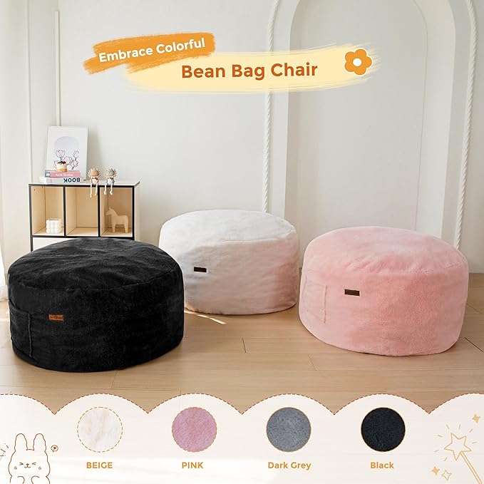 MAXYOYO Kids Bean Bag Chair, Stuffed Faux Fur Bean Bag for Toddler, Ultra Soft Floor Sofa with High-Density Foam Filling, Lazy Chair for Living Room, Playroom, Nursery Room