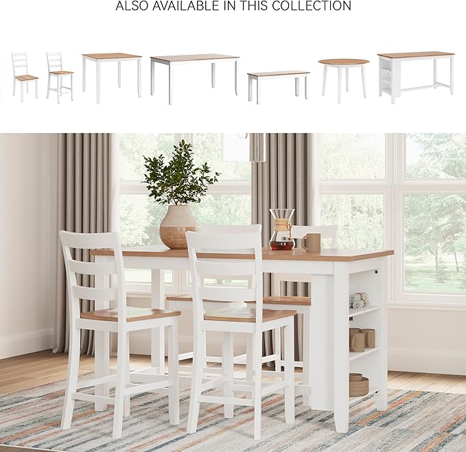 Signature Design by Ashley Gesthaven Farmhouse Counter Height Dining Table with 3 Shelves and Trestle Base, Light Brown & White