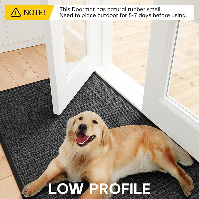 Sturdy Front Door Mat Outside Entrance, 5' x 3' All-Season All-Weather Doormat Waterproof, Stain and Fade Resistant, Natural Rubber Indoor Outdoor Welcome Door Mat Trap Dirt