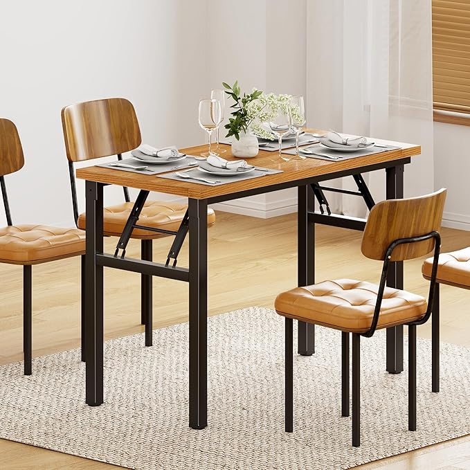 SDHYL 31.5inches Collapsible Desk for Home Office Workstation, Study and Writing, Teak Board and Black Leg
