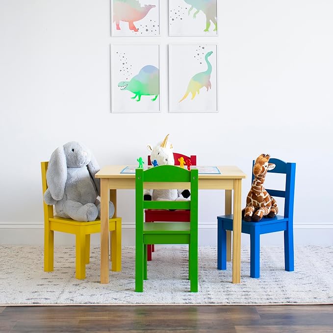 Humble Crew Kids Wooden Table and 4 Chairs Set, Natural/Primary - Kids Table and Chair Set for Toddlers and Children for Arts, Crafts, and Snack Time - Sturdy, Durable Toddler Activity Table