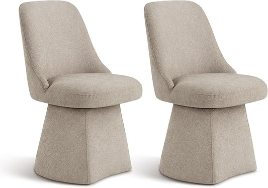 Swivel Dining Chair Mid Century Modern DeskChair High Back Upholstered Linen Fabric SideChair for Kitchen Diningroom Bedroom,Khaki,2 Box
