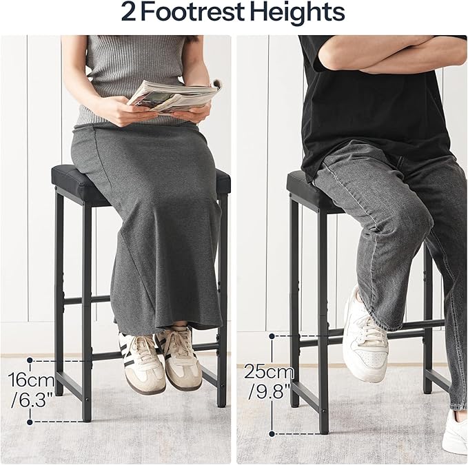 HOOBRO Bar Stools,25.4" Saddle Stools with PU Upholstery, Counter Height Stools with Footrest, Kitchen Breakfast Chairs, for Dining Room, Cafe, Bar, Brown and Black CB23BY01