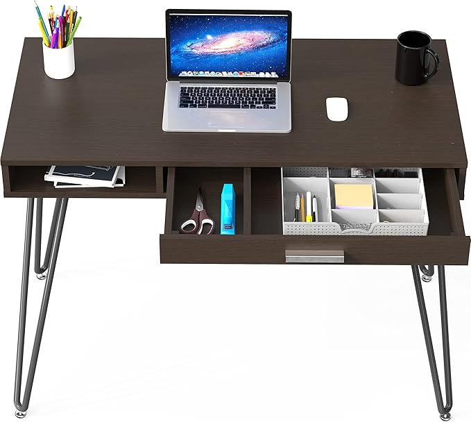 SHW Home Office Computer Hairpin Leg Desk with Drawer