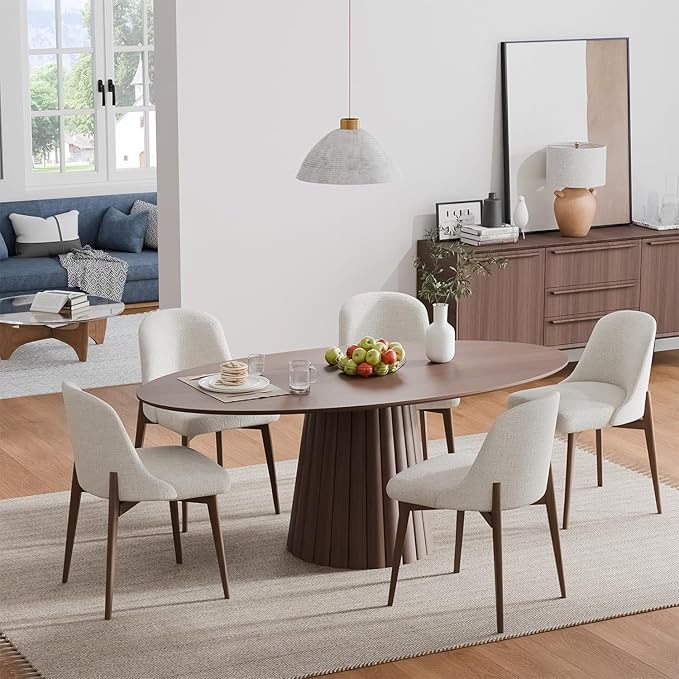 Casaphoria 67" Oval Dining Table, Modern Wood Kitchen Table with Cone Shaped Strip Convex Base for Living Room & Dining Room, Easy Assembly Farmhouse Furniture for 4-6, Walnut