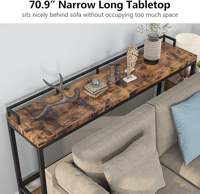 Tribesigns 70.9 inch Extra Long Sofa Table, Narrow Console Table Behind Couch, Rustic Industrial Entryway Table Skinny Hallway Table for Living Room
