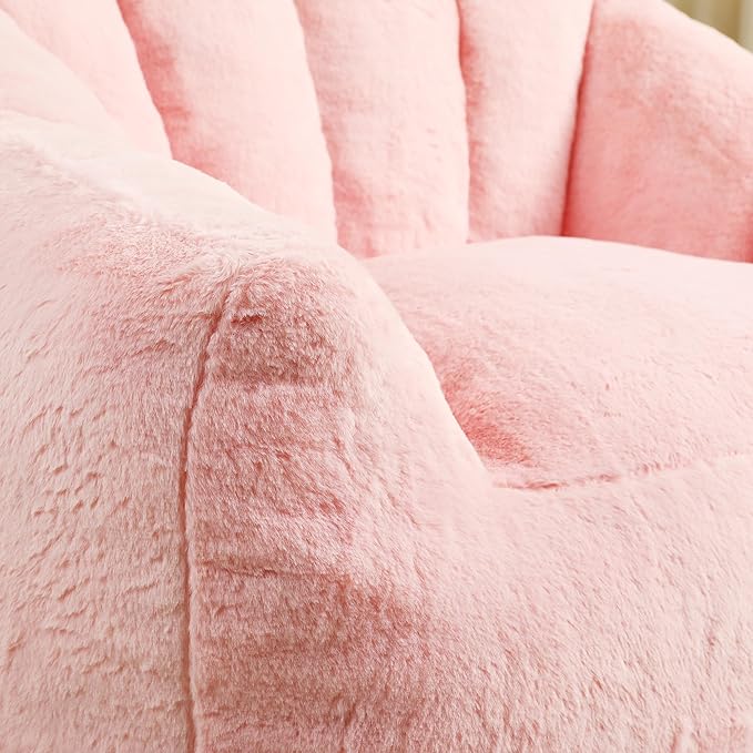 Furniliving Bean Bag Chair, Giant Bean Bag Chair Stuffed Floor Sofa for Adults Comfy Bean Bag Sofa with Back Support, Oversized Bean Bag Couch for Living Room Bedroom Dorm Office, Faux Leather, Pink