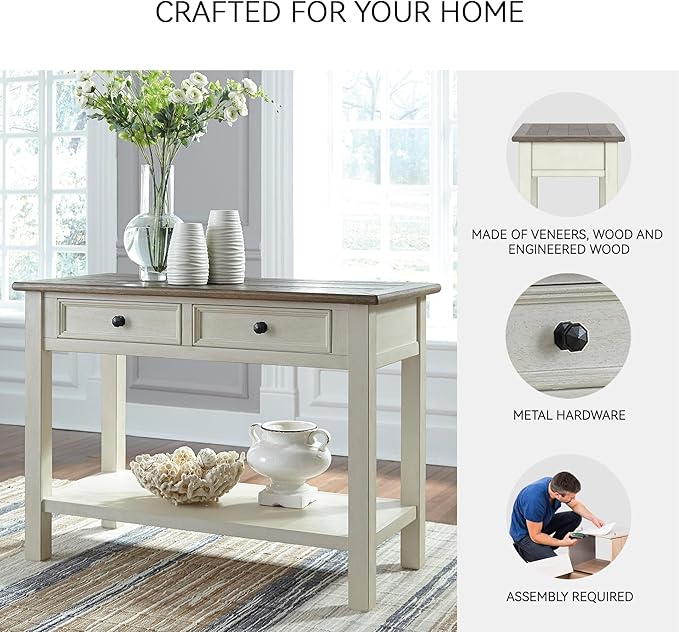 Signature Design by Ashley Bolanburg Farmhouse Rectangular Two Tone Sofa Table, Antique Cream