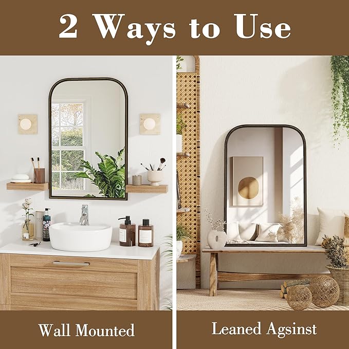 Axeman 32x48 Rounded Rectangular Wall Mirror, Decorative Bathroom Mirror, Traditional Vintage Wall Mounted Mirror with Beaded Frame for Accent Living Room Vanity Bedroom Entryway, Black
