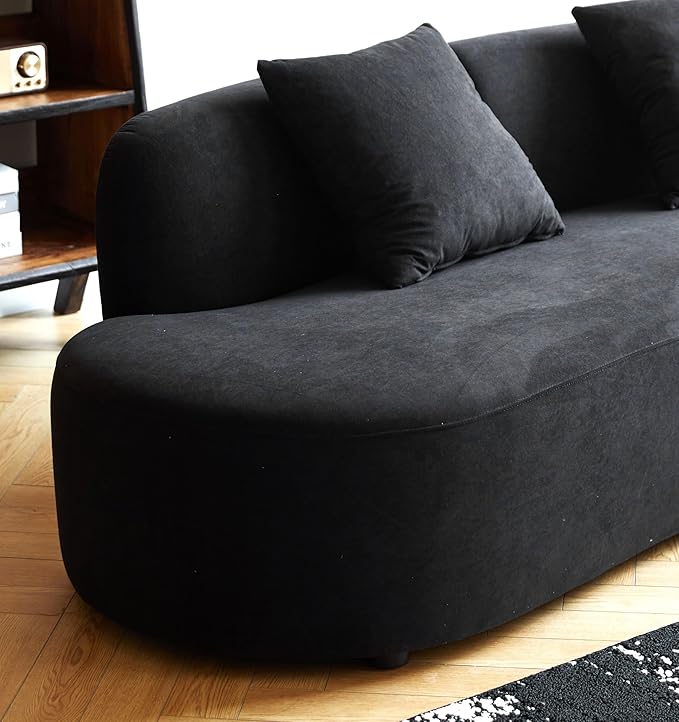Container Furniture Direct 90" Curved Sofa with Throw Pillows, 4 Seater Luxury Velvet Couch with Half Moon Design and High-Density Foam, Ideal for Modern Living Room, Office & Apartment, Black