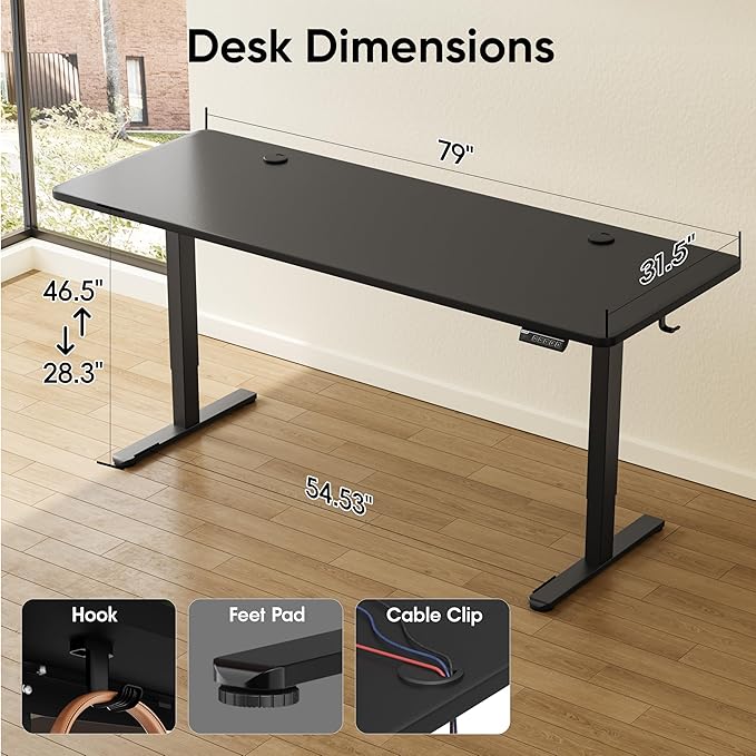 Monomi Electric Standing Desk, 79 x 31.5 inches Height Adjustable, Ergonomic Home Office Sit Stand Up Desk with Memory Preset Controller (Black Top/Black Frame)